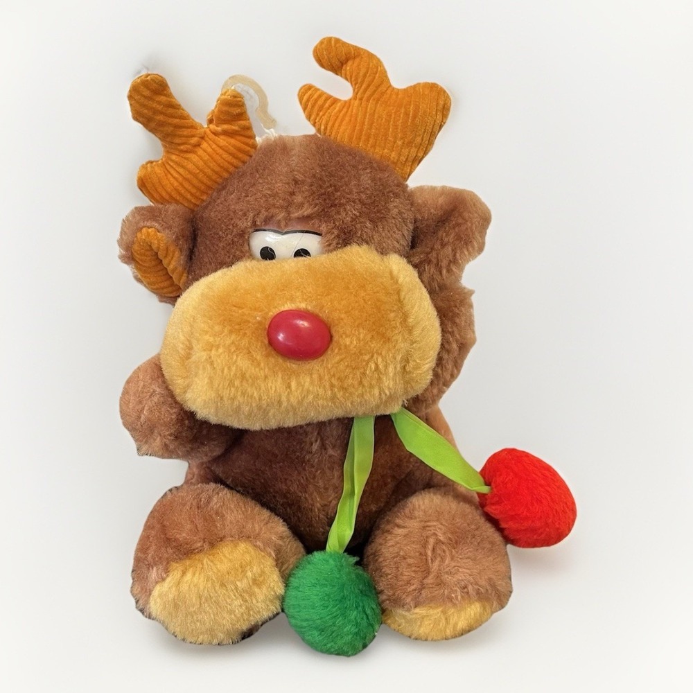 Fun World Reindeer Plush Christmas Vintage Stuffed Animal Corduroy Ears 7"